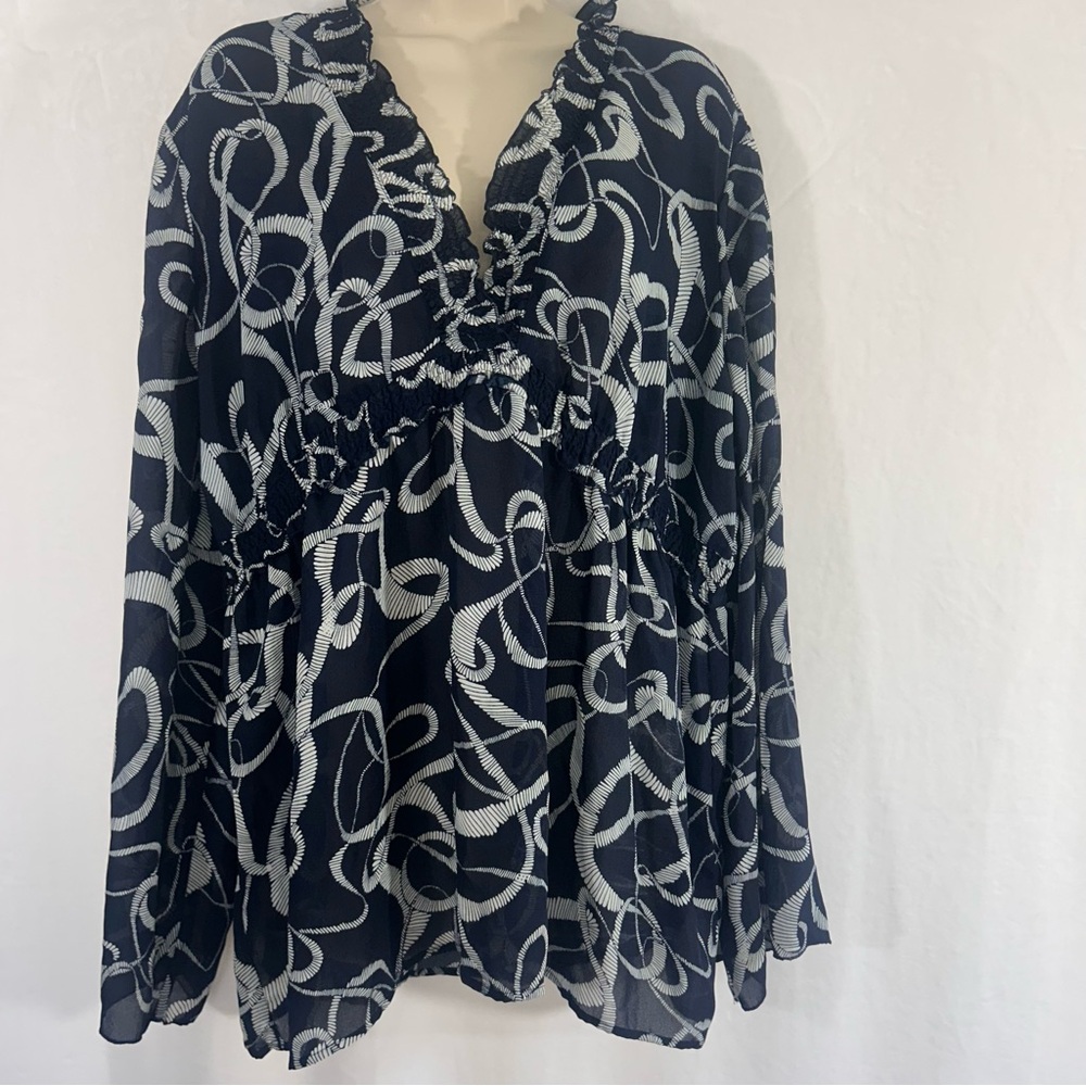 Worthington Women’s Babydoll Top sz XL Y2K Boho Long Bell Sleeves Peasant Style